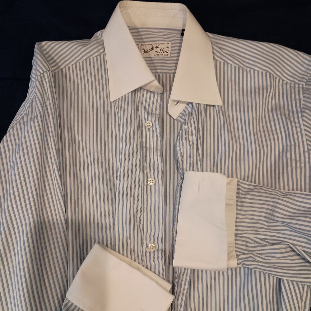 Blue White stripe contrast collar shirt.  Barcelino by Cellini 15.5 39